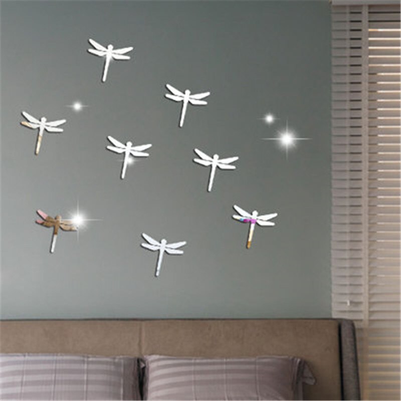 Geometrische Dier Spiegel Muursticker 3D Dragonfly Spiegel Muursticker Woonkamer Slaapkamer Acryl Spiegel Decoratieve Sticker