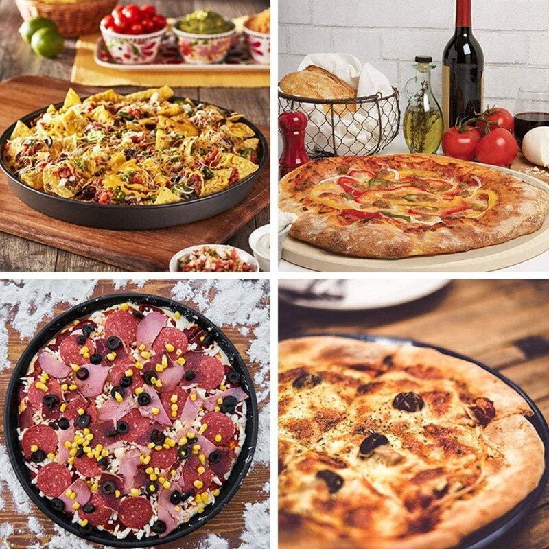 9/10/11/12-Inch Non-Stick Pizza Pan Carbon Steel Pizza Oven Tray Shallow Round Pizza Plate Pan Roasting Tin Baking Tools