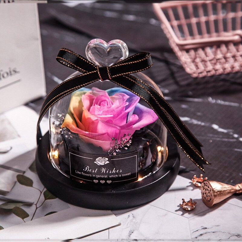 1 pc Preserved Flower Eternal Rose With Glass Cover Beauty Romantic Rose Valentines Christmas: XOI0402C