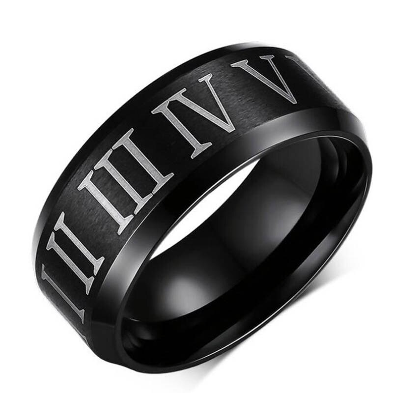 Caxybb Roman numerals black ring men's ring cool stainless steel cocktail wedding jewelry letter male rings: 7