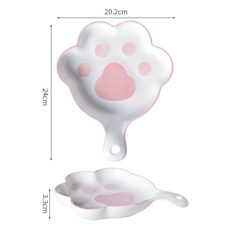 Cat's Claw Plate Handle Cute Hand-Painted Ceramic Baking Dessert Plate Creativity Salad Dish Home Kitchen Restaurant Tableware: Large Pink