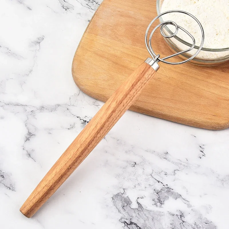 Batidor de masa con mango de madera grande, batidor danés, batidora Manual de masa para pan, batidor de cocina, batidor Manual de huevos, herramientas para hornear, accesorios