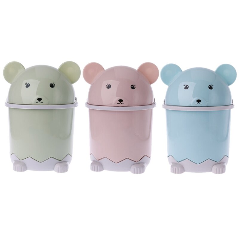 Mini Bear Waste Bin Desktop Garbage Basket Table Home Trash Can Swing Lid 1.5L
