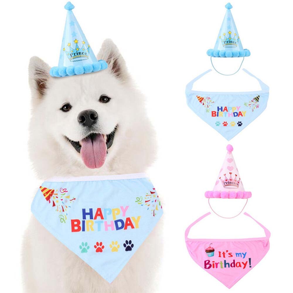 Justerbar kjæledyr hund katt bursdag lue halsduk glipper fest kostyme hodeplagg hund gratulerer med dagen kjæledyr tilbehør til fest
