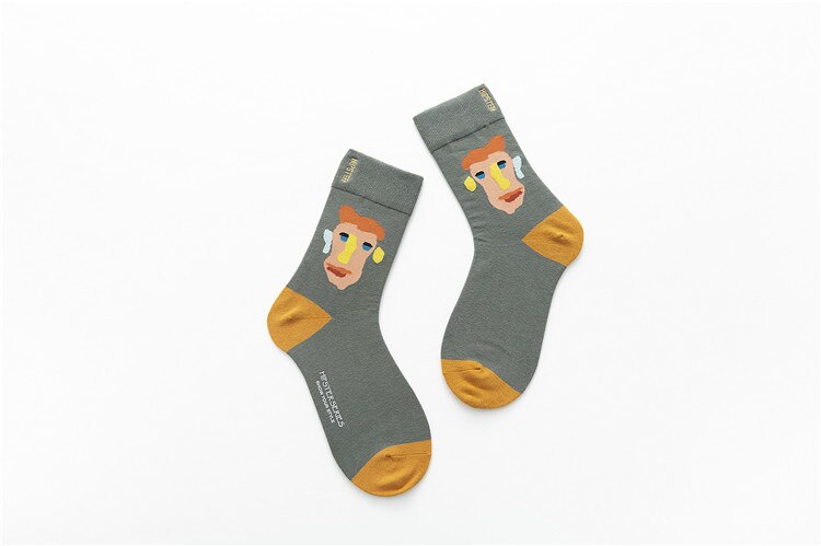 Unisex Oil Painting Style Women Socks 100 Cotton Harajuku Colorful Mid Socks Women 1 Pair Size 35-43 Christmas: 8120-3