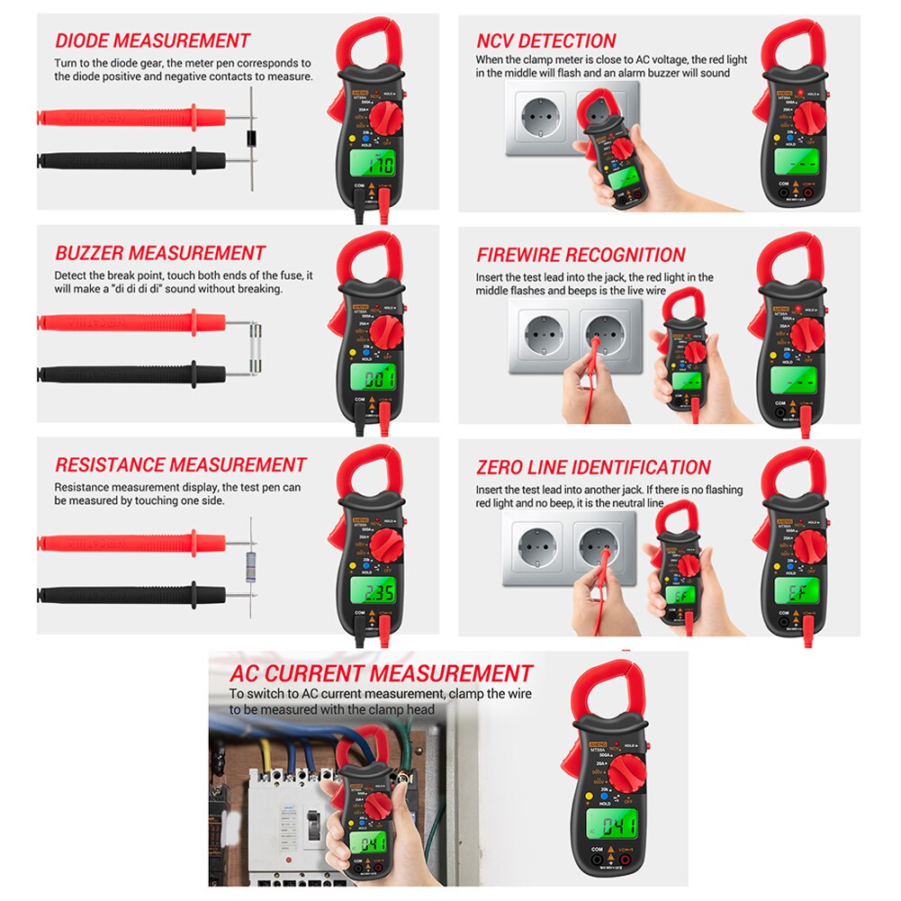 Measuring Tool HD Green Display 1999 Counts Current Voltage Battery Powered ABS Backlight Digital Clamp Multimeter Electrical