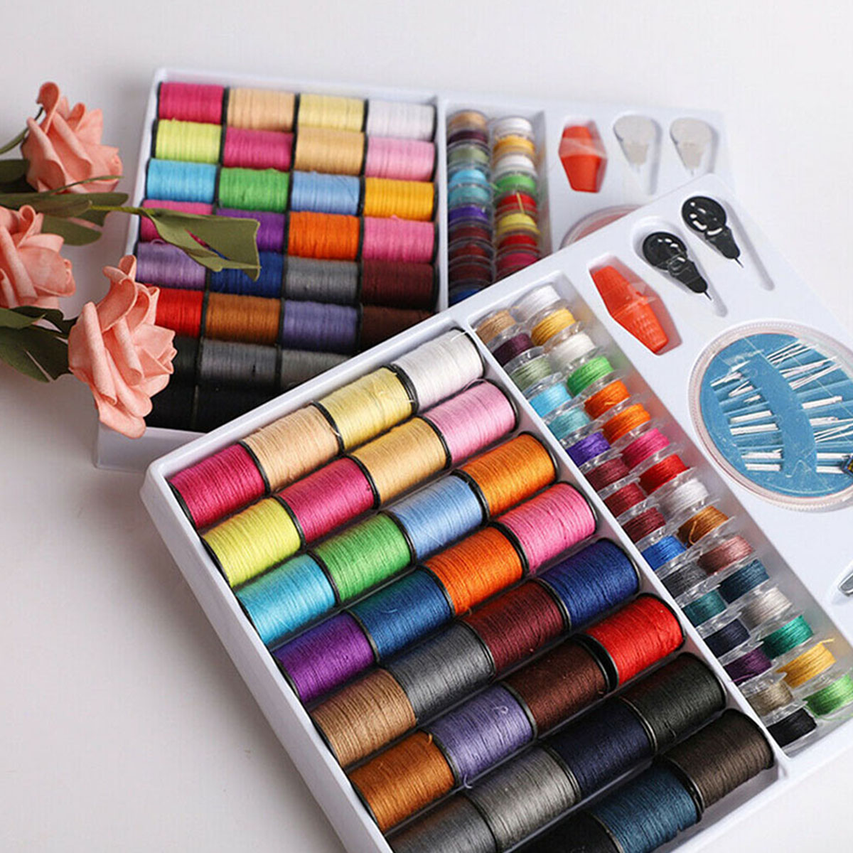 64Pcs Bobbins Sewing Thread Kits Hand Sewing Threads Reusable Polyester Spool Threads Assortment for Hand and Machine Sewing DIY