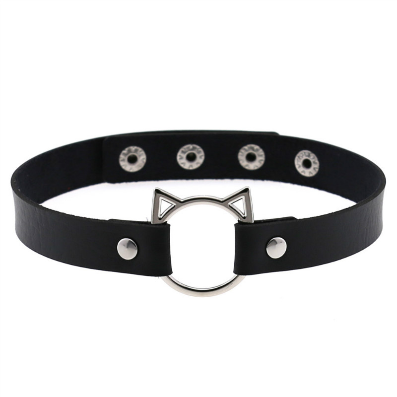 Punk Harajuku Collar Choker Necklace Kit head PU Leather Choker Punk Goth 100% Handmade Neck Bracelet animal Jewelry