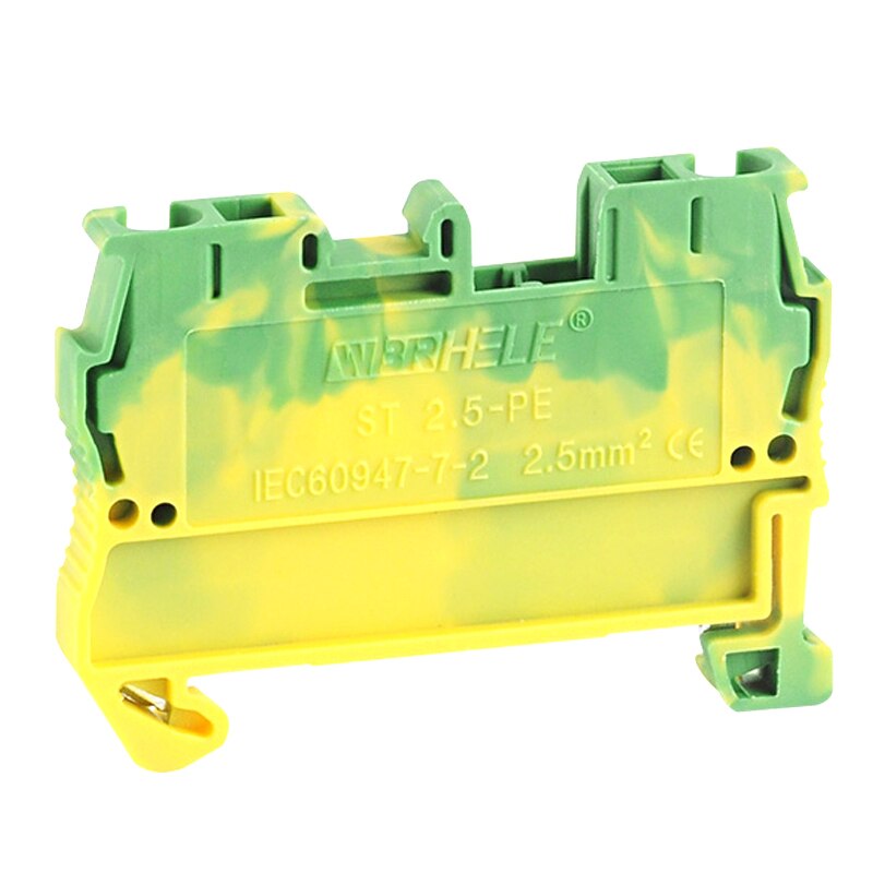 10Pcs Spring Ground Terminal Blocks ST2.5-PE Bornier Din Rail Yellow Green Earthing Terminals Block Wire Cable Connector 2.5mm2