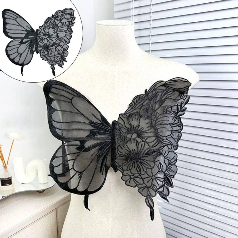Large Butterfly Embroidery Appliques For Clothes Patches Lace Fabric Accessories For Wedding Dress Bridesmaid DIY Decor