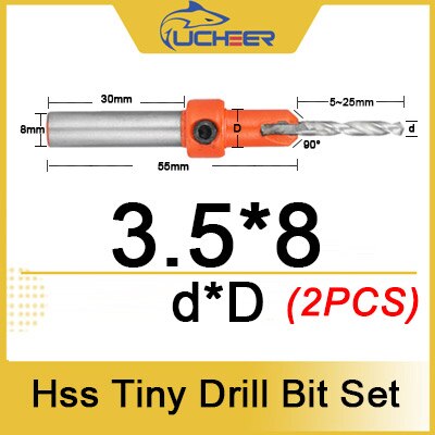 Ucheer 1 set hss timmer liten träbearbetning försänkt borrkrona set skruvskärare träverktyg för metall trälegering borr + skiftnyckel: D3.5-d8