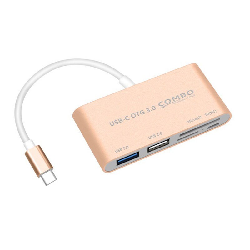 Type-C OTG Kabel Kaartlezer 5 in 1Multi-function Type C Splitter USB C Adapter SD/TF Card hoge Snelheid Lezen USB Apparaat Verbinding: Gold