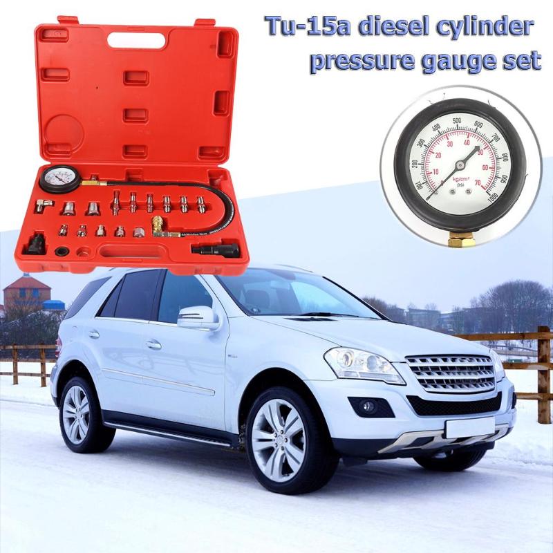 Car Diesel Engine Cylinder Compression Tester Kit Excellent Durable Plastics and Metals Pressure Gauge and Adapter Set