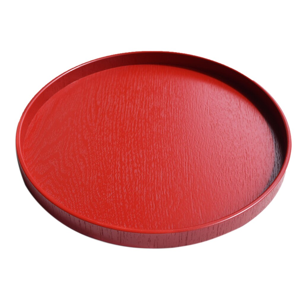 Round Wooden Plate Food Snack Serving Trays Salad Bowl Platter Red 21cm