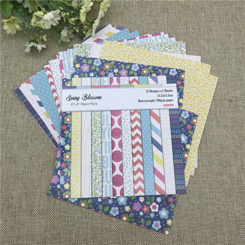 24 sheet 6"X6"Spring Blossoms flower patterned paper Scrapbooking paper pack handmade craft paper craft Background pad