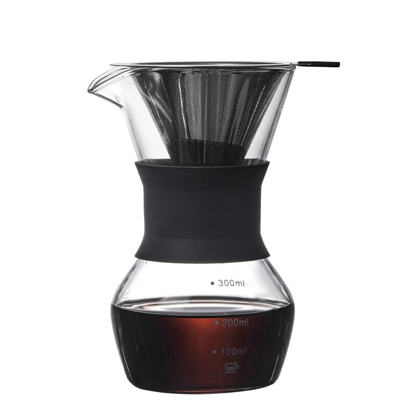 Glass Coffee Pot With Stainless Steel Filter High-Temperature Resistant Coffee Pot Espresso Coffee Machine Graduated Coffeeware: 300ml A with filter