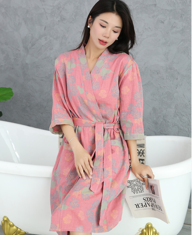 Katoenen Badjas Voor Koppels Lente En Zomer Dunne Stijl Korte Mouw Pyjama Kleding Vrouwen Absorberende En Sneldrogende Badjassen: L / Blauw