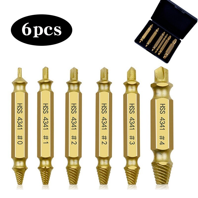 4/5/6 PCS Damaged Screw Extractor Drill Bit Set Stripped Broken Screw Bolt Remover Extractor Easily Take Out Demolition Tools: 6PC Gold