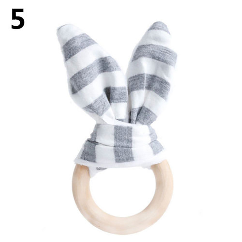 Cute Wooden Natural Chewing Teether Bunny Sensory Toy Infant Baby Teething Ring: 5