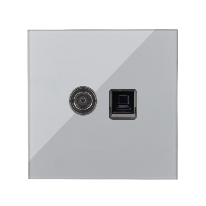 Wall Socket Internet Socket PC Data Female Dual Socket Telephone RJ45 Network Port Data TV Socket Silver Crystal Glass Panel: 1TV1Computer
