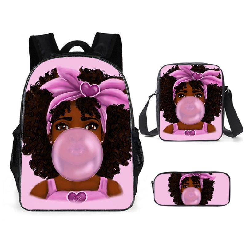 Afrikanische Mädchen 3 teile/satz Rucksack 3D Druck Schule Schüler Bookbag Reise Laptop Daypack Schulter Tasche Bleistift fallen: 1-A