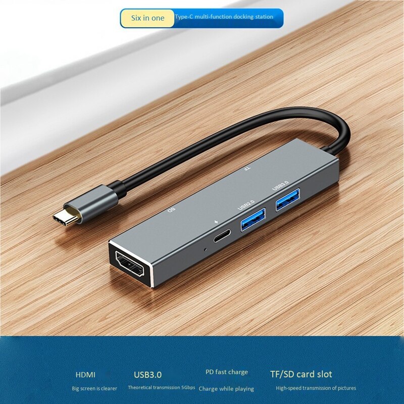 Type-C to HDMI 6 in 1 Expansion Dock USB C Hub Notebook Docking Station