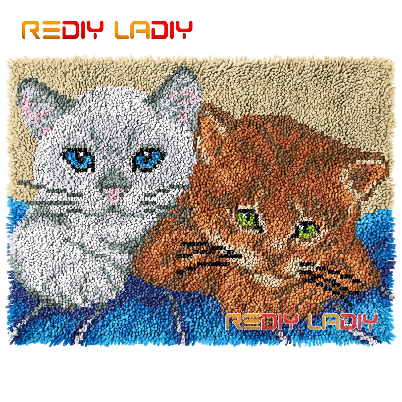 Knüpfteppich, zwei kätzchen, häkelsets für wandteppiche, diy-teppich, dickes garn, handarbeit, gestrickte fußmatt, Hobby & handwerk