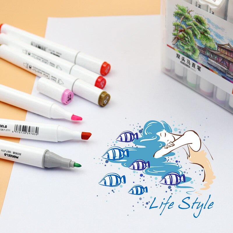 MOKEELO 895 Double-headed Triangle Pen Marker Set 12/18/24/36/48 Colors Art Painting Markers Pens Drawing Students Supplies