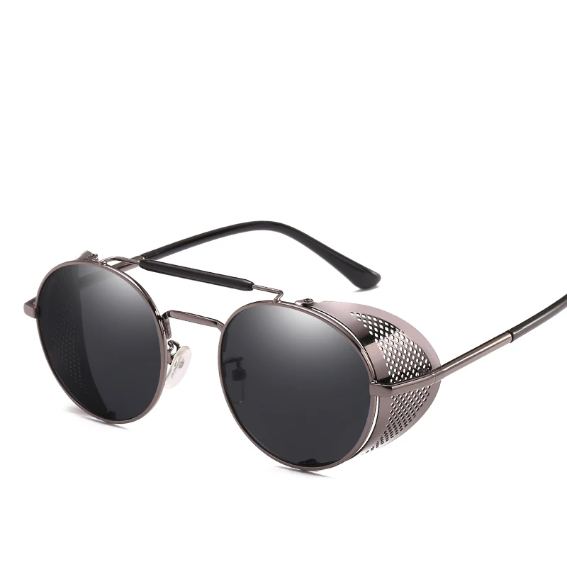 Trendy Retro Steampunk Sunglasses Men Brand Round Steam Punk Alloy Sun Glasses Goggle For Women UV400 Gafas de Sol: WHITE / Pink