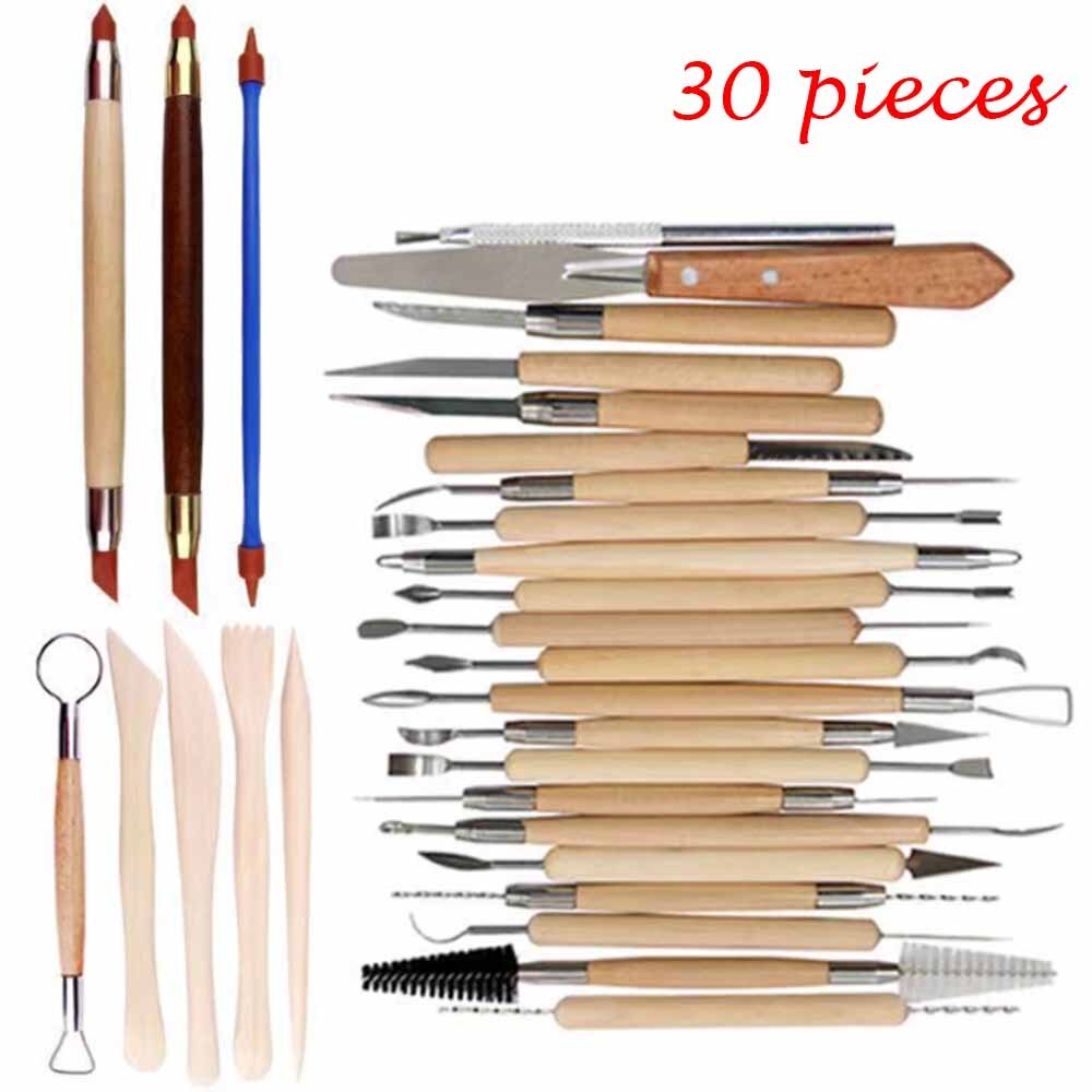 Arts Crafts Clay Sculpting Tools Pottery Carving Tool kit Pottery & Ceramics Ceramics Wooden Handle Modeling Clay Tools: 30 Pieces