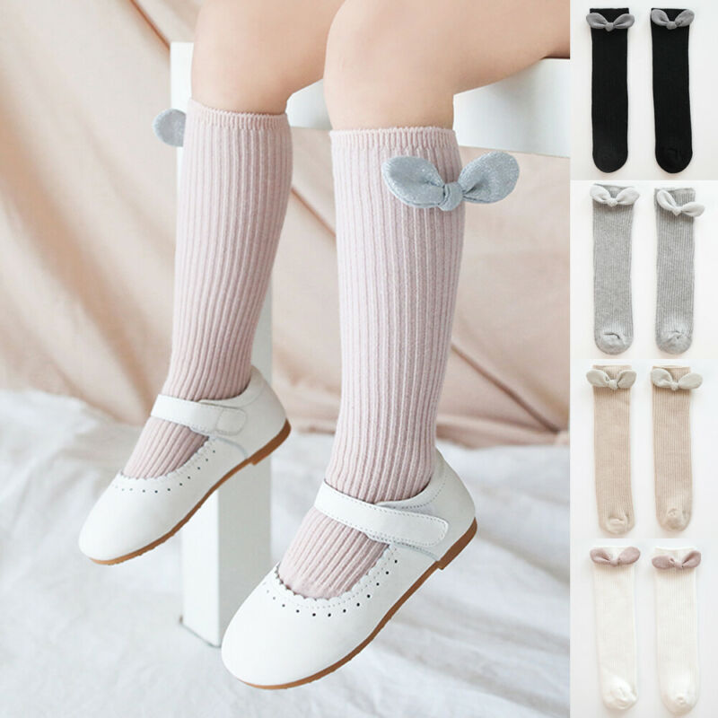Imcute novas crianças meias crianças meninas arco grande joelho alto longo macio algodão rendas bebê meias crianças kniekousen meisje dropshipping