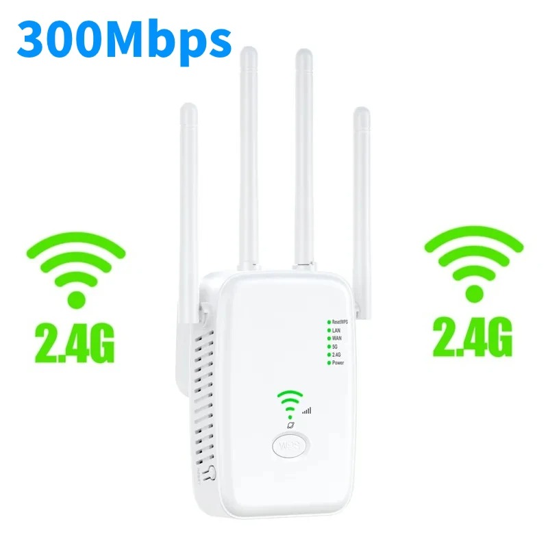 1200m wireless wifi repeater wifi extender long range wi-fi signal repeater dual-band 2,4g 5,8g high gain amplifier wps router: Black / Us plug