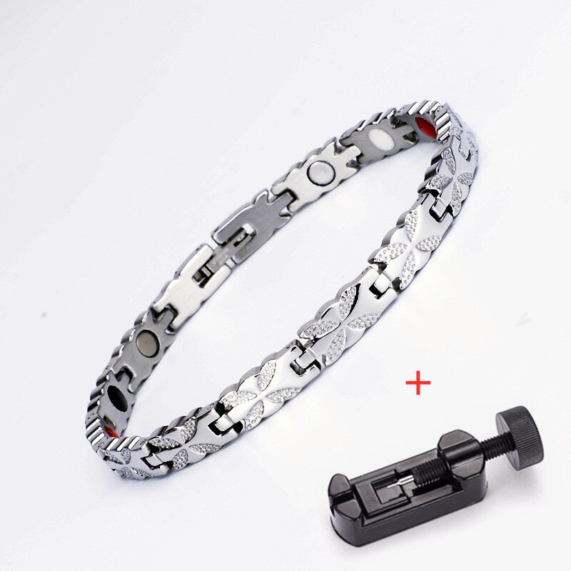 Stainless Steel Motion Health Care Bracelet For Women and Mens Rose Gold Color Grain Magnetic Bracelet Women Jewelry: Silver with tool