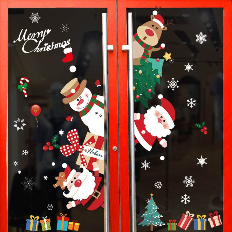 Snowman Wall Sticker DIY Christmas Party Home Decoration Windows Door PVC Stickers Year Household Glass Wall Sticker: Style 14
