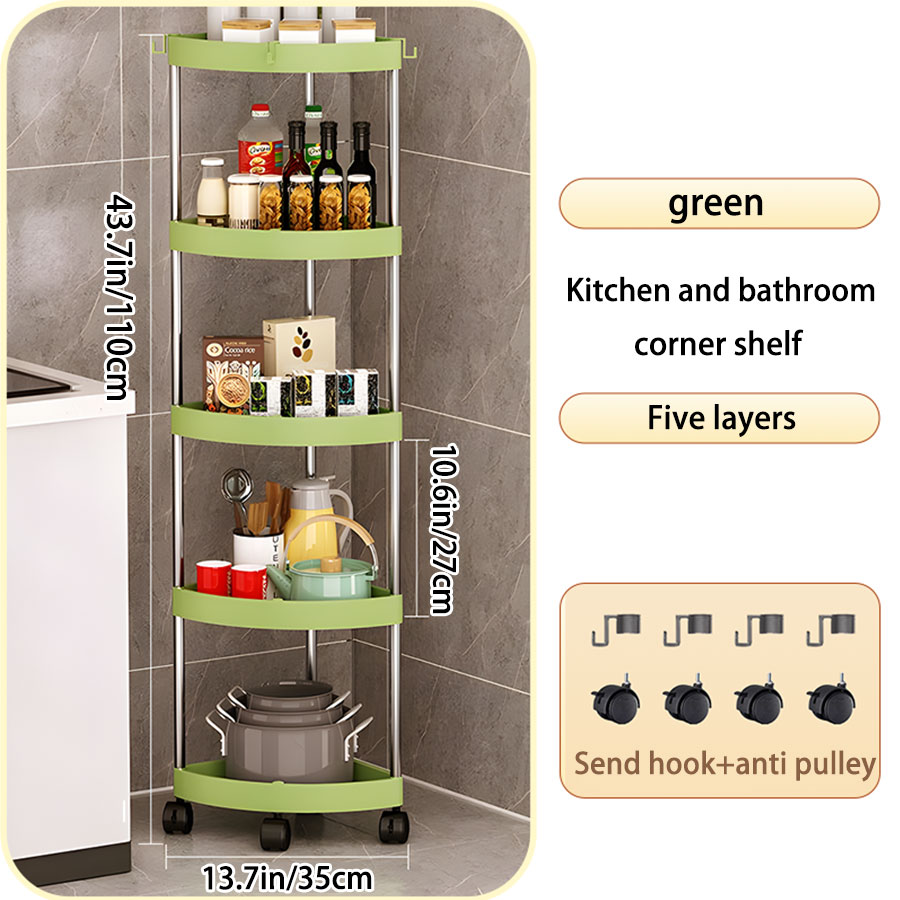 Support de rangement triangulaire pour salle de bain et cuisine, rangement d'angle, petit support de rangement pour chariot à roue universelle sur pied: vert clair