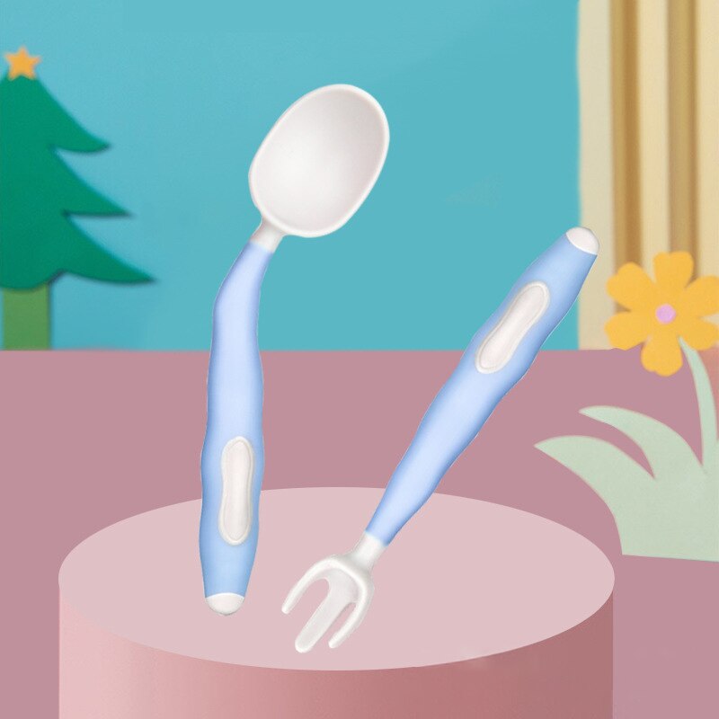 2 Teile/satz Baby Obst Gabel Löffel einstellen Nette Karikatur Baby Ausbildung Löffel Gabel Geschirr einstellen Gebogene Biegen Baby Utensil setzt