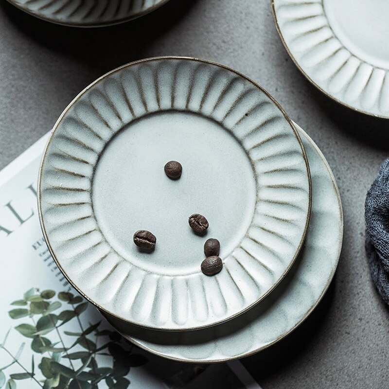 CHANSHOVA 225 to 350ml retro craft threaded ceramic coffee cup and saucer set porcelain threaded milk tea cup set H323