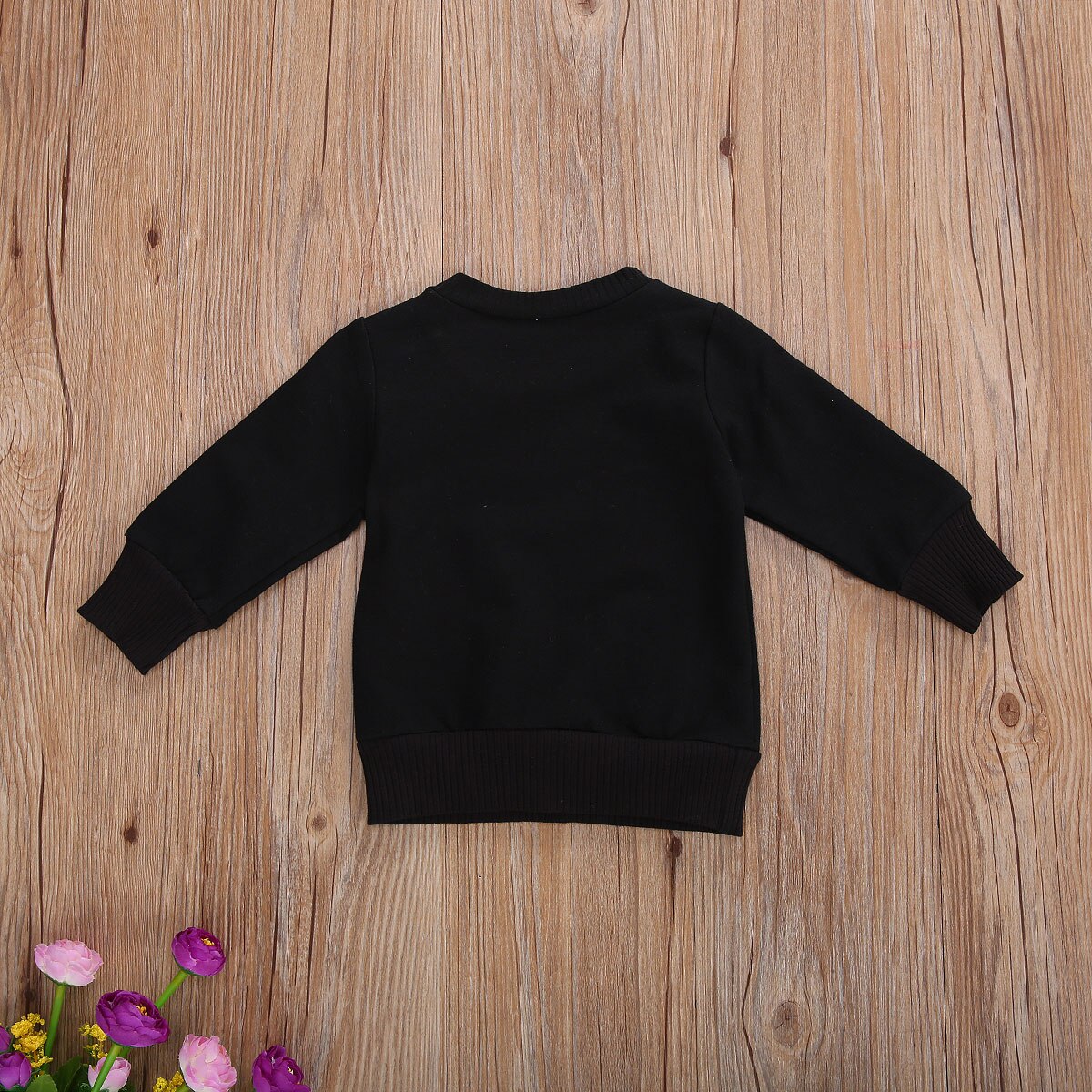 Toddler Autumn Clothes Black Warm Thread O-Neck Long-Sleeves Pullover with Letter Print for Little Baby Boys 6 Months to 6 Years