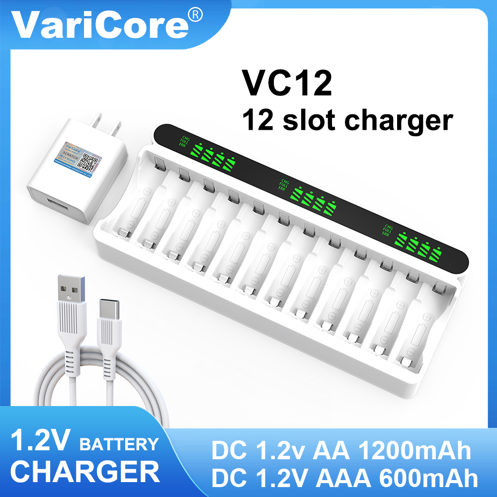 VariCore Neues intelligentes 12-Slot-Ladegerät VC12 Typ C speziell für 1,2 V AA/AAA Ni-MH/Ni-CD-Akku: Blau