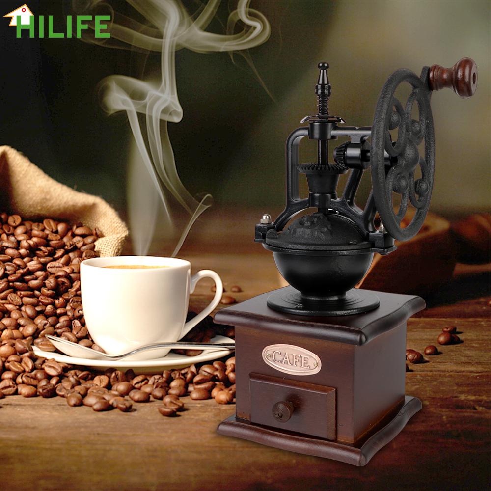 Handmade Coffee Beans Manual Coffee Grinder Retro Vintage Wooden Kitchen Tool Mini Spice Mill Grinding Hand Crank Coffee Maker
