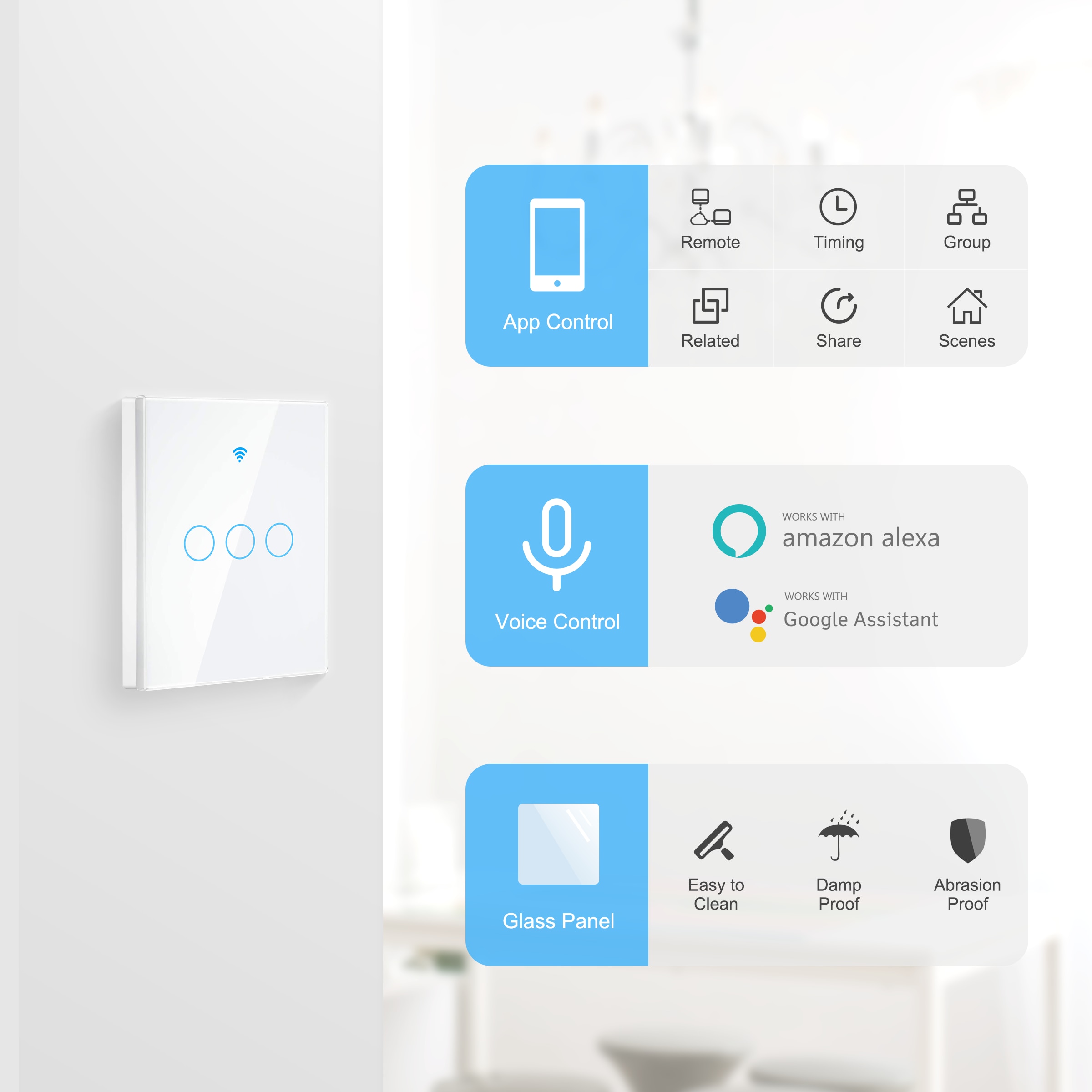Tuya Smart Wifi Touch Light Switch, Neutrale Draad Vereist Schakelaar Eu 1 2 3 Gang, werken Met Alexa Google Thuis Geen Hub Nodig