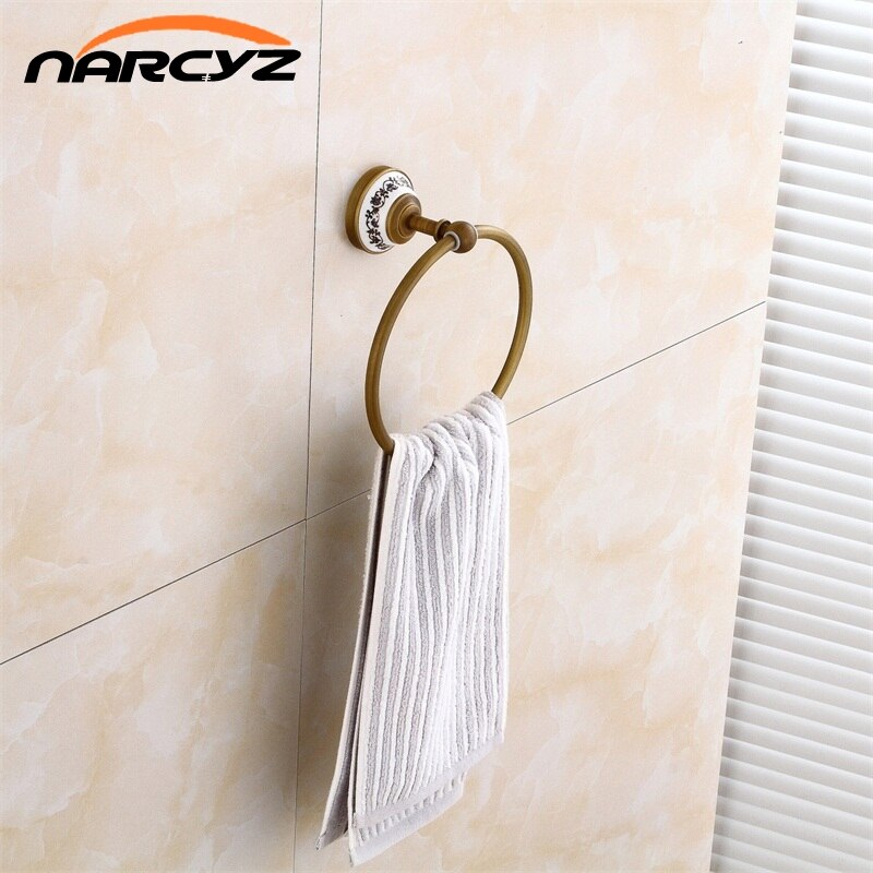 Towel Rings Antique Bronze Ceramic Wall Mounted Towel Holder Towel Ring Brass Construction Bathroom Accessories 9222K