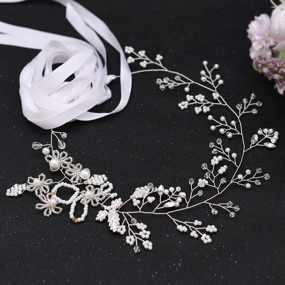 ZMSH07 Trouwjurk Riem Bruid Accessoires Kristal Bruidsmeisje Sash Band Dames Rhinestone Applique Bridal Riemen Voor Vrouwen: white ribbon