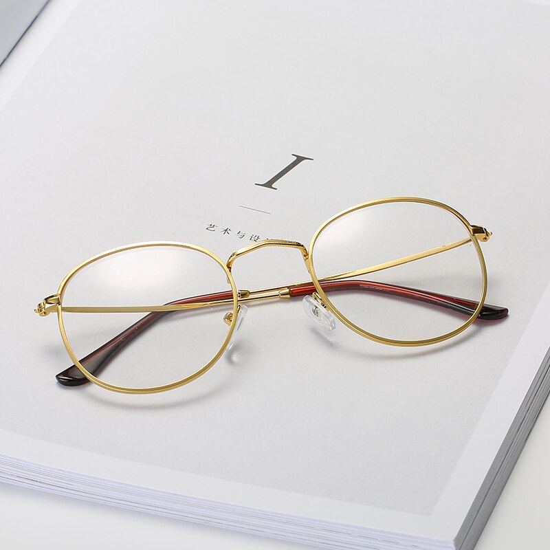 MINCL/Korean Tide Retro Glasses Frame Metal Round Box Golden Plain Retro Myopia Female Literary Tide eye Glasses LXL