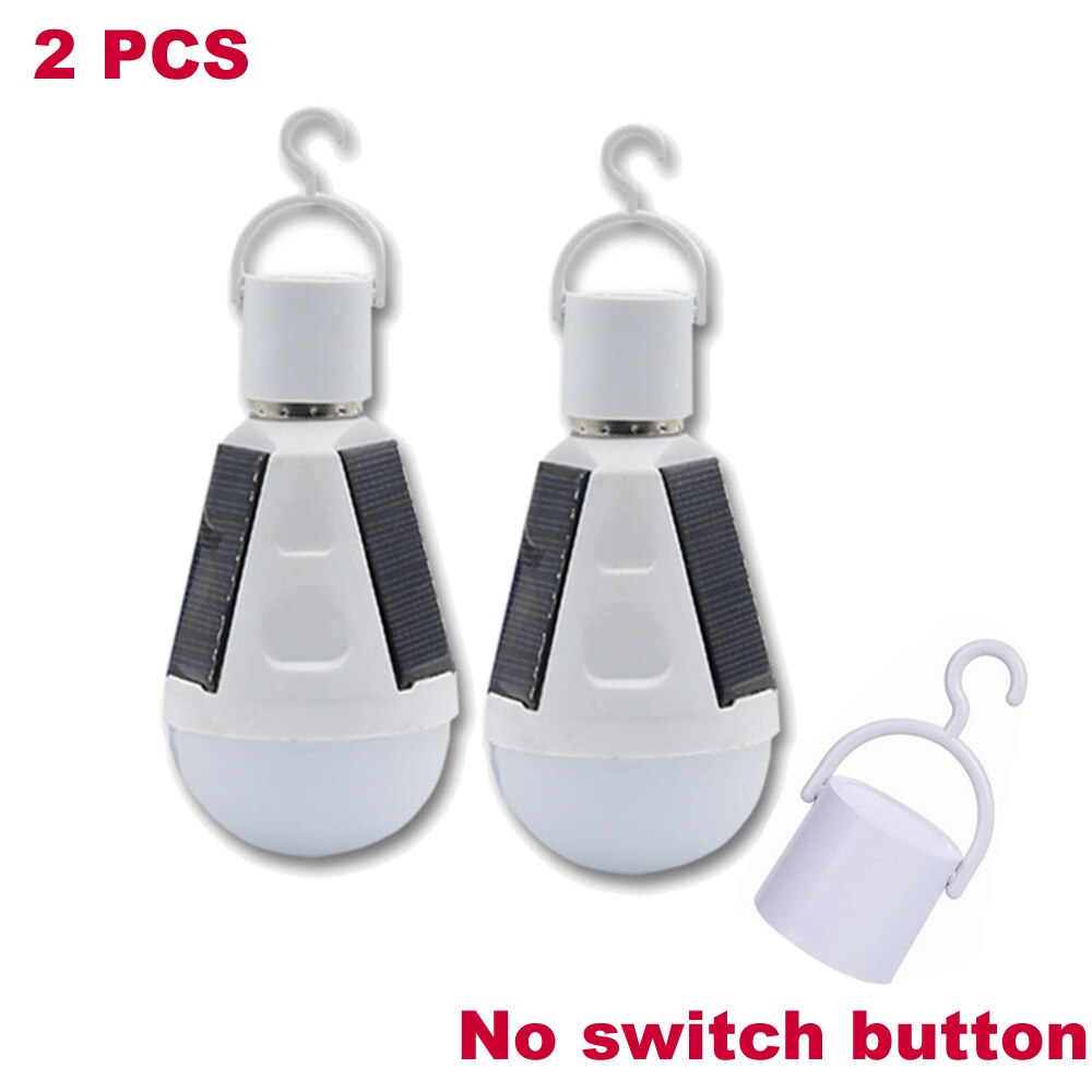 Solar Lamp Powered Portable Led Bulb Light Solar Energy Lamp Led Lighting Solar Panel Camp Tent Night indoor Fishing Light hook: no button 2pcs