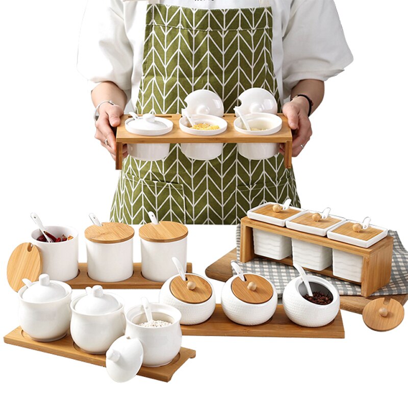Keramische Specerij Opslag Jar Creatieve Keramische Keuken Kruiden Tank Set Olijfolie Fles Suiker Zout Shaker Kruidkruik