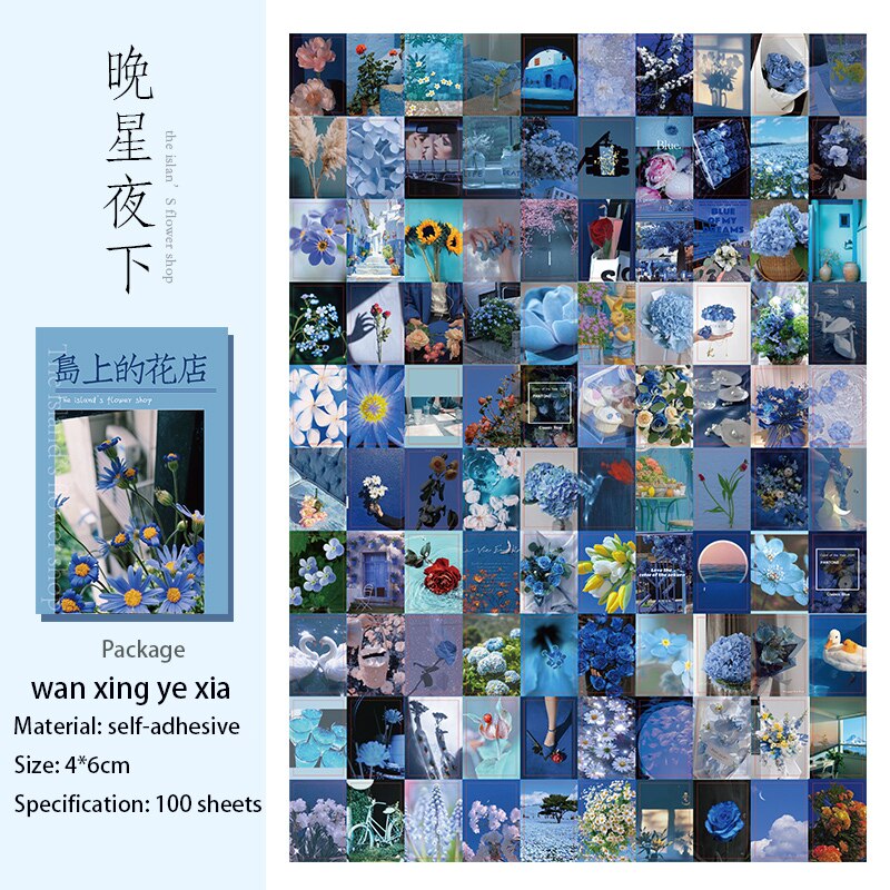 JIANWU 100 Sheets Aesthetic Flower Decorative Stickers Journal Collage Material Scrapbooking Boxed Stickers Stationery Supplies: wan xing ye xia