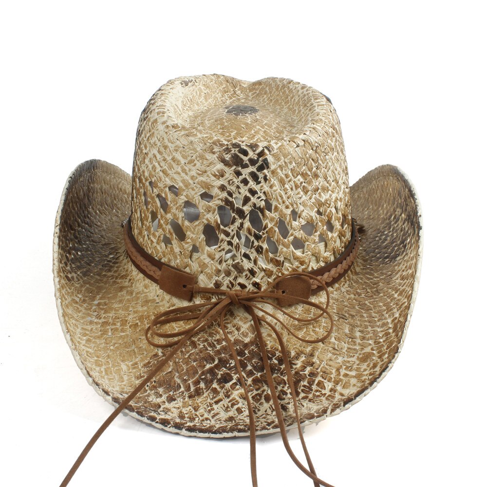 Western Cowboy Hat For Women Men Handmade Straw Bohemia Sombrero Hombre Straw Cowgirl Jazz Sun Caps Size 56-58CM
