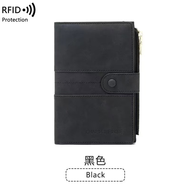 REID Leather Wallet Anti Theft Women's Wallet Multi Slot Short Zipper Wallet: black