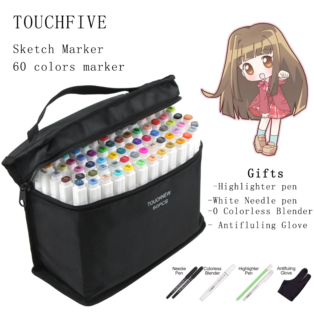 Touchfive-Juego de rotuladores de doble pincel para Graffiti, rotuladores Touchnew para bocetos, 60 colores, bolígrafo de dibujo, de Manga para la escuela
